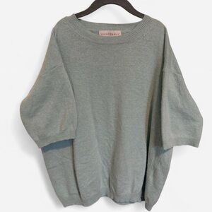 Bianco & Blu Italian Knit Sweater M Sage Wool Cashmere Silk Blend Short Sleeve